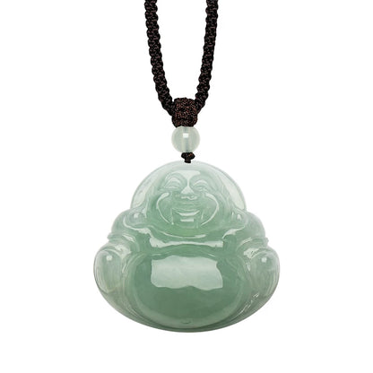 Natural Jadeite Buddha Pendant, Oil-Green Base Jade Charm for Men & Women