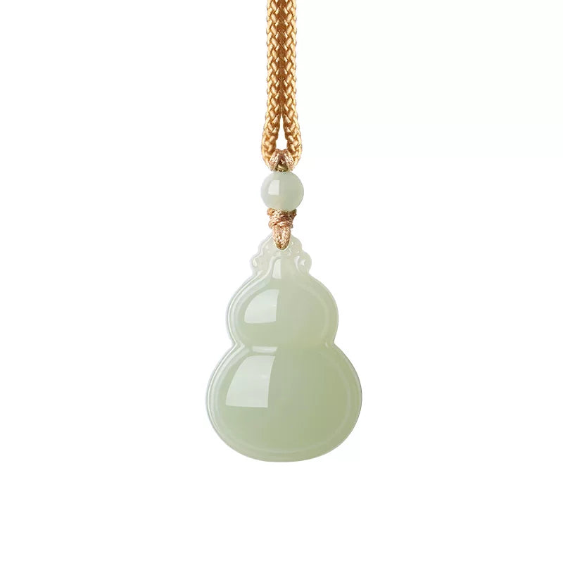 Hetian Jade Pendant for Women, Green Jade Gourd Necklace with Braided Cord, Collectible with Certificate, New Year Gift for Girlfriend