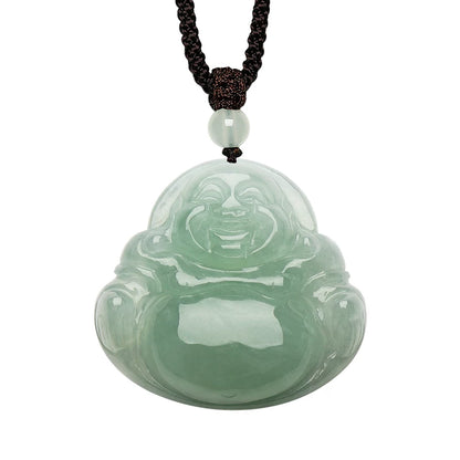 Natural Jadeite Buddha Pendant, Oil-Green Base Jade Charm for Men & Women