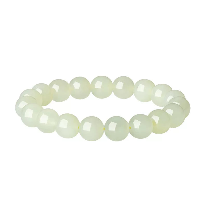 Natural Hetian Pale Clear Water Round Bead Bracelet, DIY Couple Jade Bangle, Authentic with Appraisal Certificate, Collectible Traditional Jewelry