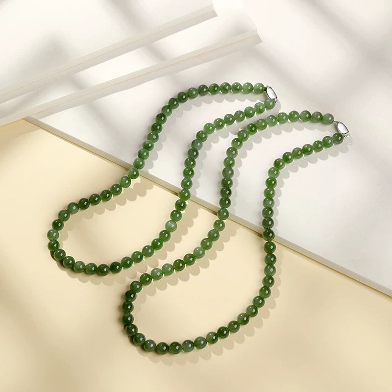 Luxury Hetian Jasper Jewelry Set, Round Bead Jade Necklace, Collectible with Certificate, Ideal Gift Choice