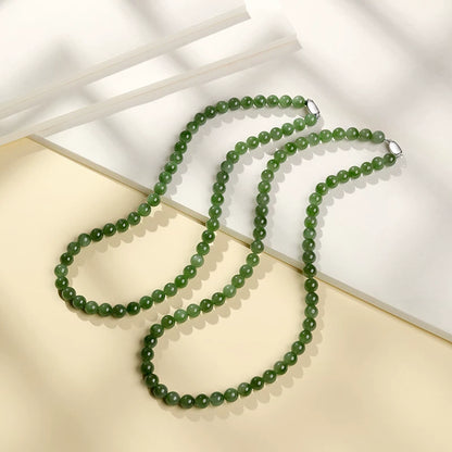 Luxury Hetian Jasper Jewelry Set, Round Bead Jade Necklace, Collectible with Certificate, Ideal Gift Choice