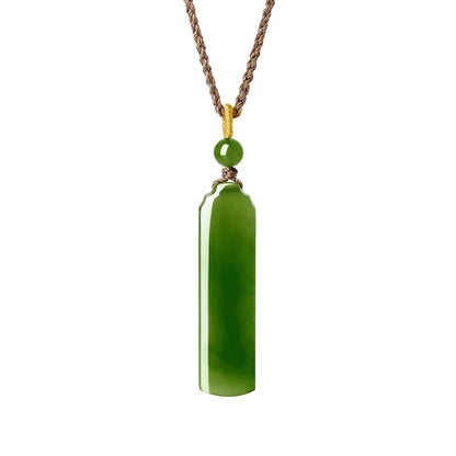 Hetian Jasper Jade Pendant, Lucky Fortune Tag Charm, Peace Symbol Jade Necklace for Women
