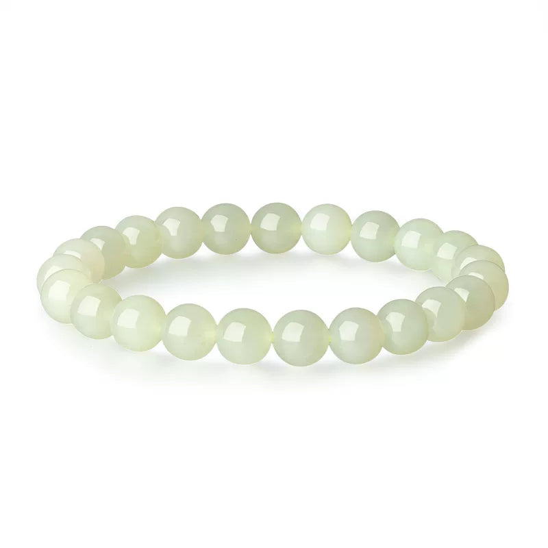 Natural Hetian Pale Clear Water Round Bead Bracelet, DIY Couple Jade Bangle, Authentic with Appraisal Certificate, Collectible Traditional Jewelry