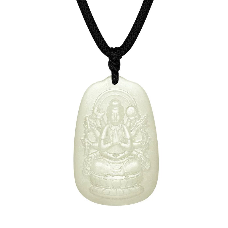 Natural Hetian Jade Patron Saint Pendant, Eight Guardian Deities & Guanyin Jade Pendant, Unisex Protective Jade Charm, Authentic with Appraisal Certificate, Collectible Traditional Jewelry