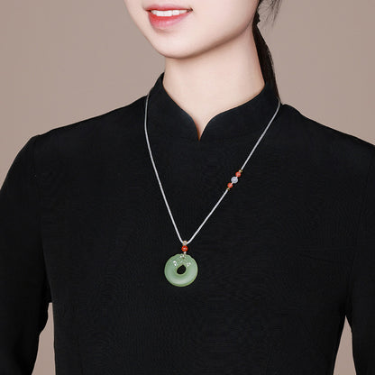 Pale Cyan Hetian Jade Double Dragon Safety Buckle Pendant, Unisex Holiday Gift Jade Ornament