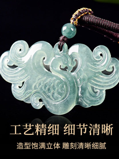 Natural Icy Blue Water Jadeite Phoenix Pendant, Elegant Ladies Clavicle Chain, Phoenix Brings Good Fortune Design