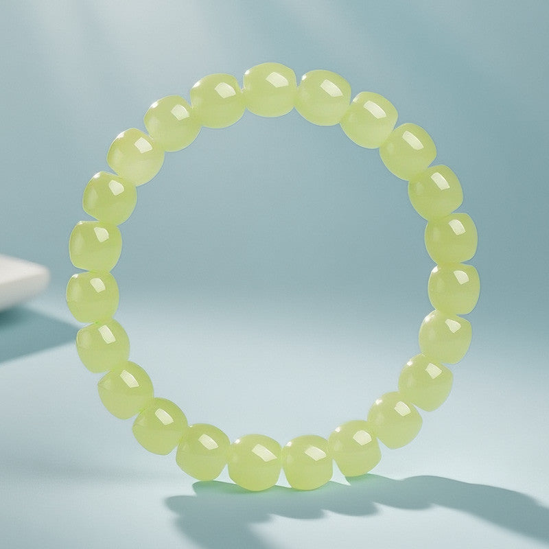 Unisex Hetian Yellow Jade Straight-Cut Bead Bracelet, Glossy Yellow Mouth Single-Loop Bangle, Festival Gift
