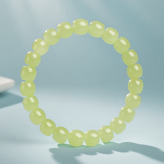 Unisex Hetian Yellow Jade Straight-Cut Bead Bracelet, Glossy Yellow Mouth Single-Loop Bangle, Festival Gift