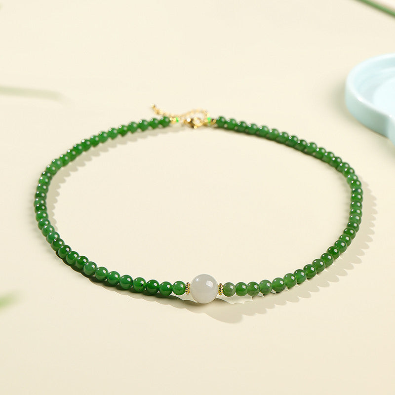 Elegant Hetian Jasper Beaded Necklace, Jasper Mom Chain Clavicle Neck Chain
