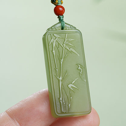 Hetian Pale Cyan Clear Water Bamboo Pendant, Rising Step by Step Plaque, Festival Gift
