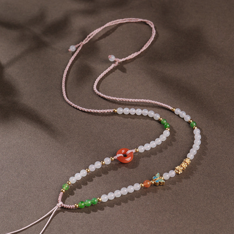 Handmade DIY Hetian Jade Necklace with Braided Cords, Multiple Styles Available, With Certificate