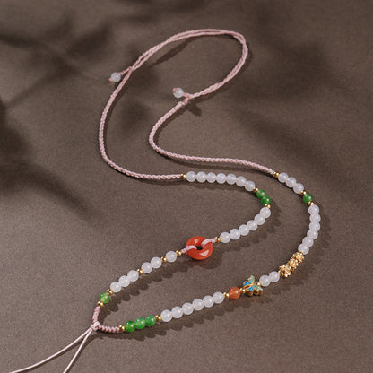 Handmade DIY Hetian Jade Necklace with Braided Cords, Multiple Styles Available, With Certificate