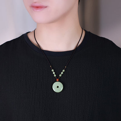 Smooth & Worry-free | Hetian Jade Pixiu Head Safety Buckle Pendant, Unisex Auspicious Beast Jade Charm with Braided Cord for Gift