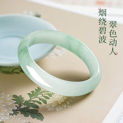Tianshan Green Bangle, Translucent Floating Pattern Jade Bracelet, Elegant Gift for Girlfriend & Mom
