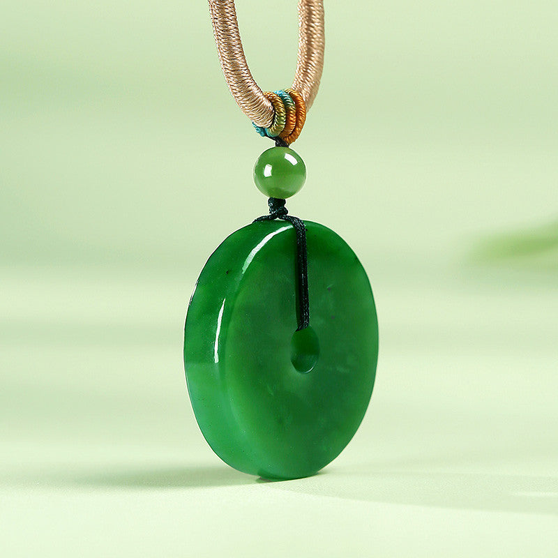 [Peace Year After Year] Spinach Green Hetian Jasper Safety Buckle Pendant, Unisex Ping An Kou Jade Charm