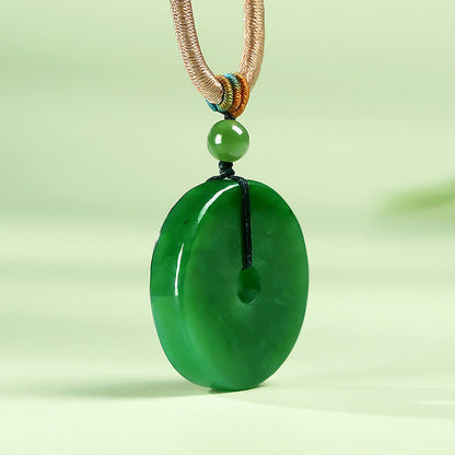 [Peace Year After Year] Spinach Green Hetian Jasper Safety Buckle Pendant, Unisex Ping An Kou Jade Charm