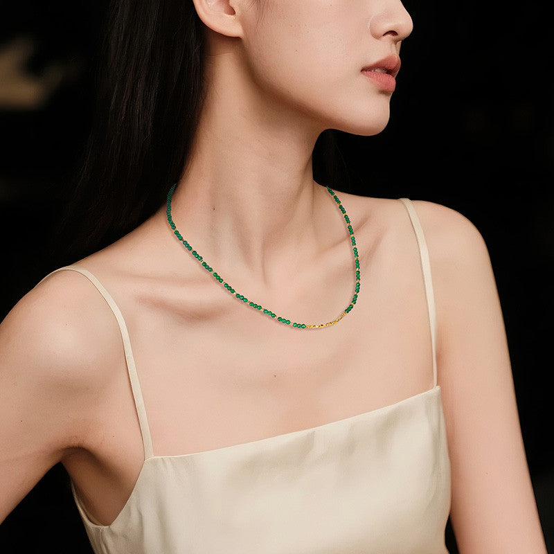 Women's Emerald Necklace, Vivid Green Mini Beads About 3mm, Jade Necklace, Festival Gift