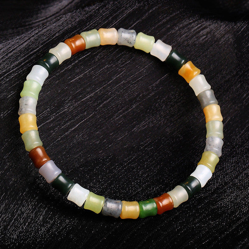 Unisex Fashion Hetian Jade Bracelet, Multi-color Bamboo Joint Beads