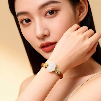 Rotatable Barrel Bead Jade Bracelet, Hetian Jade & Jadeite Wristband with Pixiu, Gift