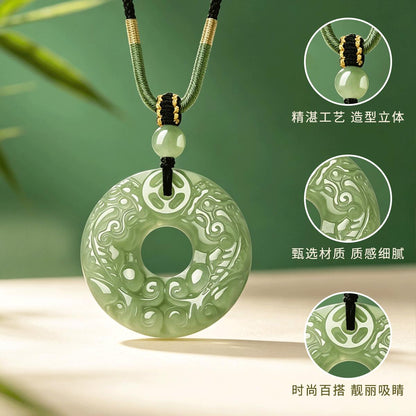 Hetian Jade Necklace with Double-Sided Pixiu Pendant, Braided Cord Luxury Style, Unisex Jewelry, Birthday Gift for Mom, With Certificate & Collectible Value