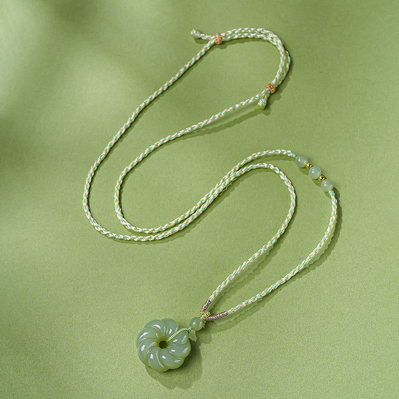 Unisex Hetian Pale Cyan Jade Twisted Pattern Full Peace Buckle Pendant, Festival Gift