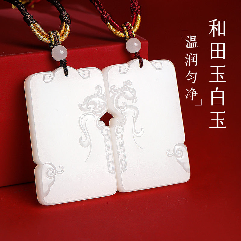 Harmony of Lute & Zither | Hetian Jade Dragon & Phoenix Couple Pendants, Valentine's Day Gift