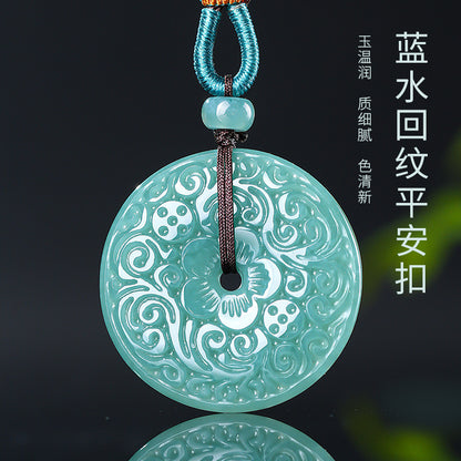Blessing & Longevity | Blue Water Jadeite Swirl Pattern Safety Buckle Pendant, Women’s Holiday Gift
