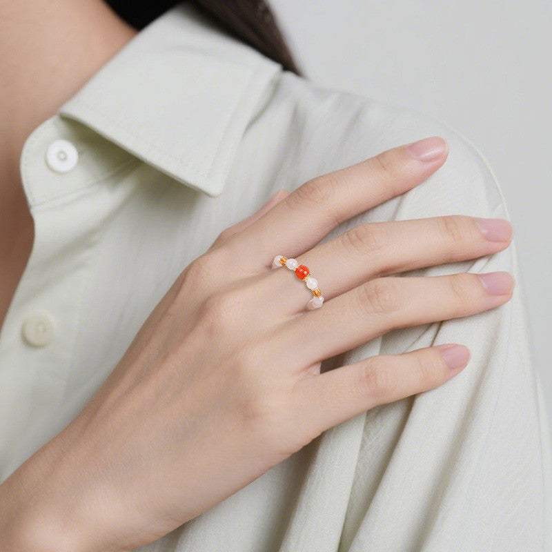 DIY Multi-gem Ring, Small Seed Beads with Jasper, White Jade, Jadeite, Turquoise, Agate, Cinnabar Fashion Adjustable Ring Jewelry
