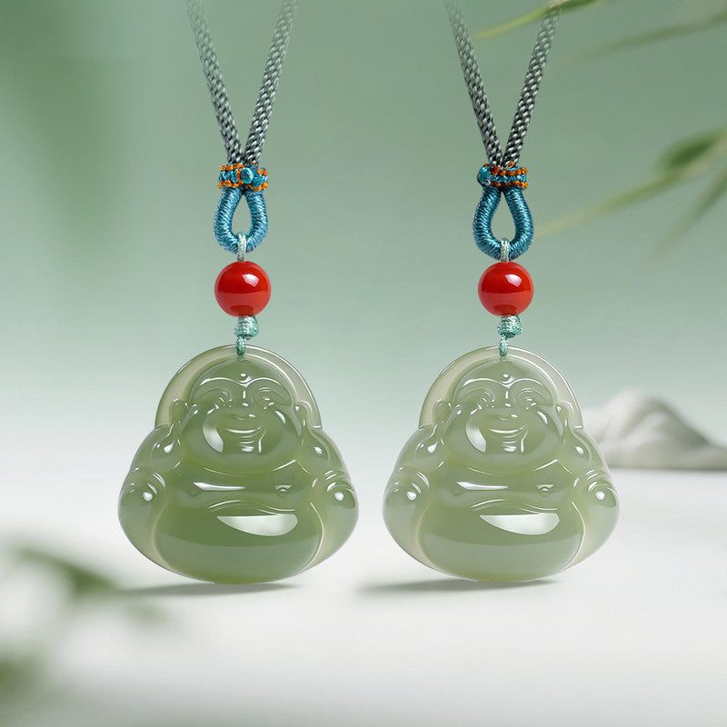 Hetian Jade Laughing Buddha Pendant for Women, Big Belly Maitreya Jade Pendant with Certificate & Gift Box