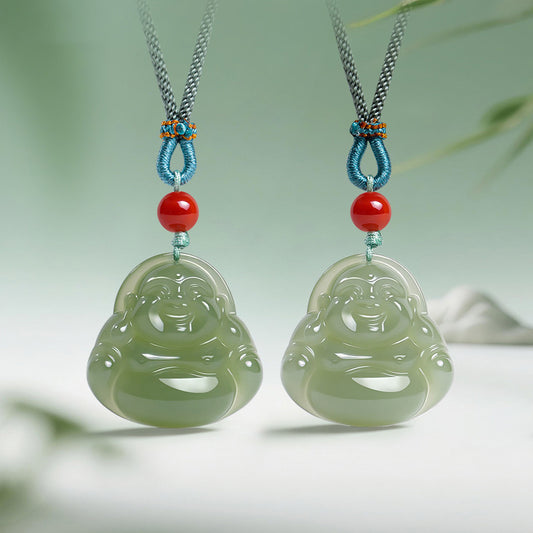 Hetian Jade Laughing Buddha Pendant for Women, Big Belly Maitreya Jade Pendant with Certificate & Gift Box