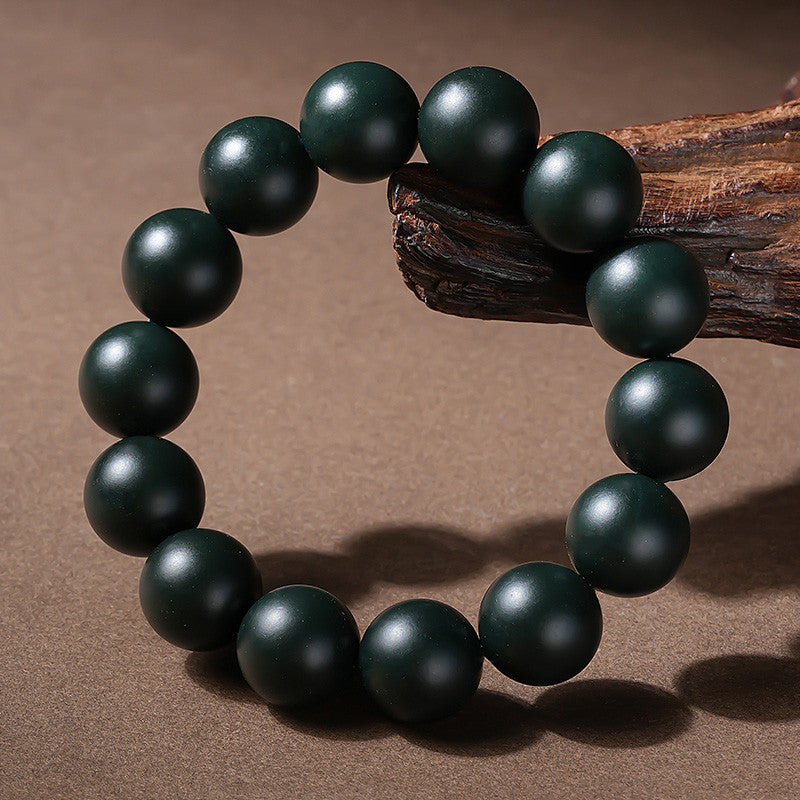 Unisex Cyan Hetian Jade Round Bead Single-row Bracelet