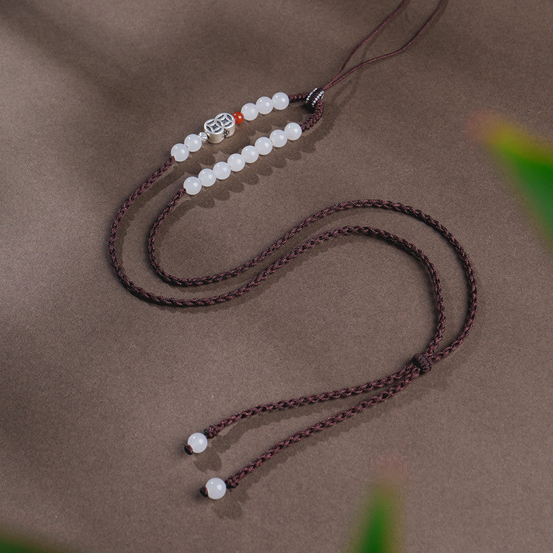Handmade DIY Hetian Jade Necklace with Braided Cords, Multiple Styles Available, With Certificate