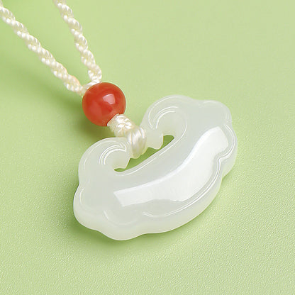 Women's Hetian White Jade Peace & Ruyi Lock Pendant, Festival Gift