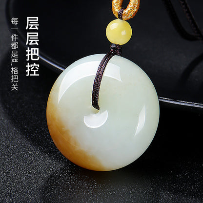 Unisex Hetian Russian Sugar-White Jade Safety Buckle Pendant, Fine & Glossy, Festival Gift