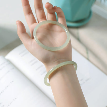 Sweet Osmanthus Cake Hetian Jade Round Bangle, Holiday Gift Bracelet for Women