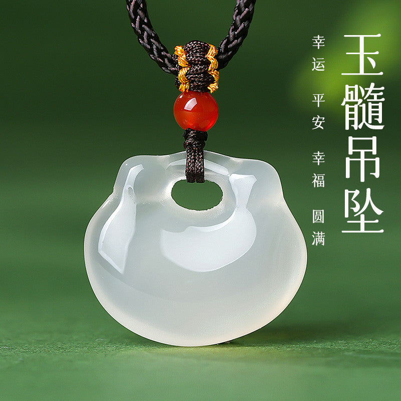 Icy Chalcedony Ruyi Lock Pendant, Peace Charm, Gift for Mom & Girlfriend