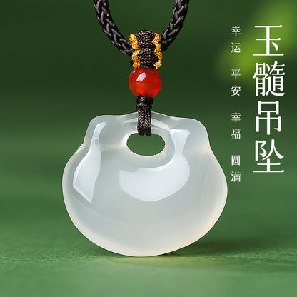 Icy Chalcedony Ruyi Lock Pendant, Peace Charm, Gift for Mom & Girlfriend