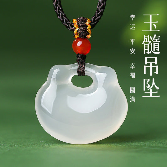 Icy Chalcedony Ruyi Lock Pendant, Peace Charm, Gift for Mom & Girlfriend