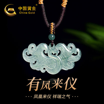 Natural Icy Blue Water Jadeite Phoenix Pendant, Elegant Ladies Clavicle Chain, Phoenix Brings Good Fortune Design
