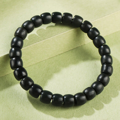Dark Green Hetian Jade Straight Cut Old-type Bead Bracelet, Unisex Single Loop Beaded Bracelet