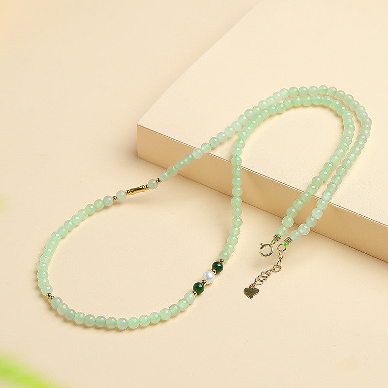 Bluish Green Hetian Jade Mini Bead Bracelet, Fresh Style Multi-loop for Women, Multi-purpose as Necklace