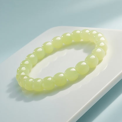 Unisex Hetian Yellow Jade Straight-Cut Bead Bracelet, Glossy Yellow Mouth Single-Loop Bangle, Festival Gift