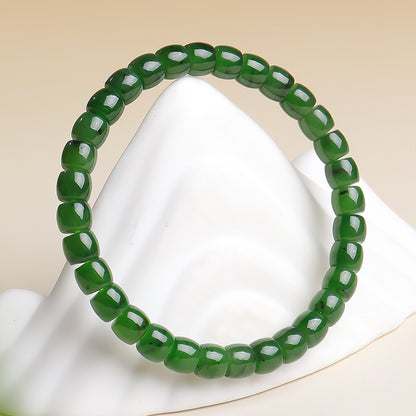Hetian Jasper Single-loop Bracelet with Straight-cut Beads, Unisex Jade Bangle
