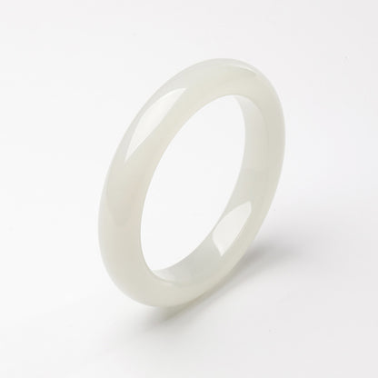 Elegant White Hetian Jade Peace Bangle for Women, Classic Jade Bracelet, Holiday Premium Gift, With Official Certificate & Collectible Value