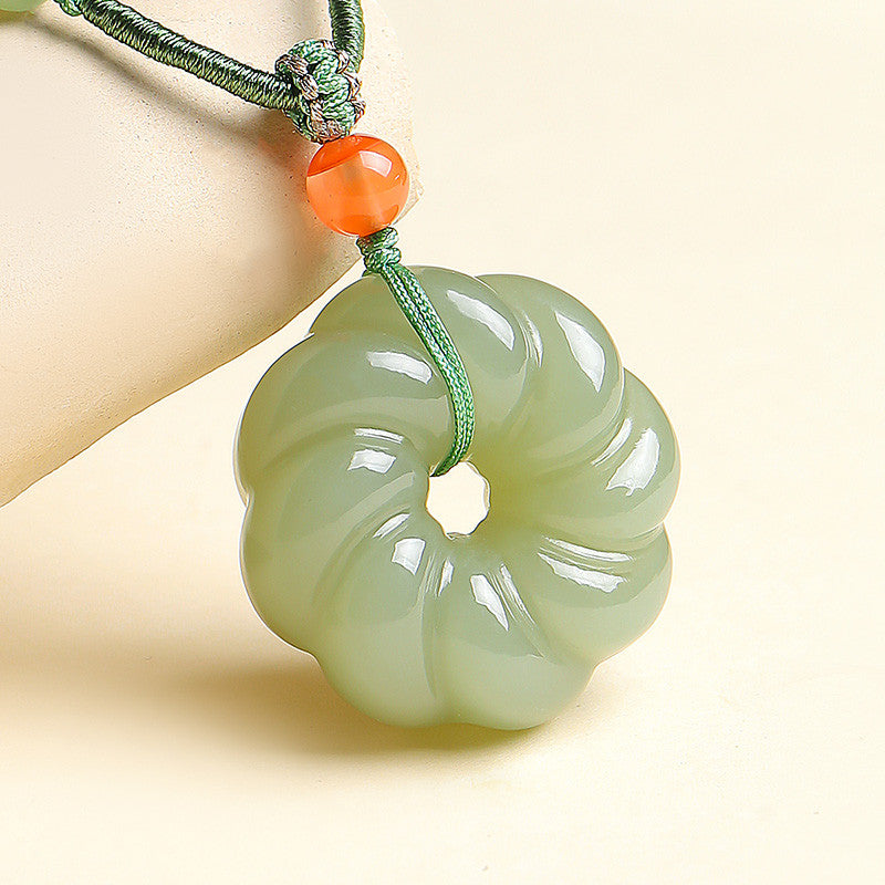 Pale Cyan Hetian Jade Twist Peace Buckle Pendant, Turn Bad Luck to Good Fortune Jade Charm
