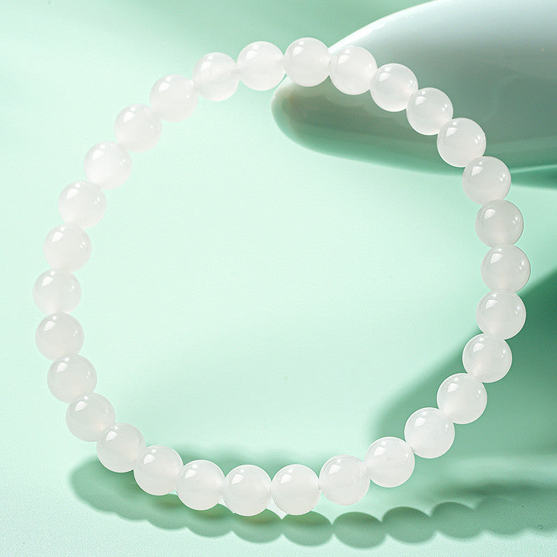 [Premium Grade] High-Oily White Hetian Jade Bracelet, Plain Single Loop Couple Bracelet