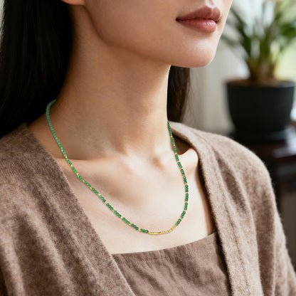 Imperial Green Jadeite Mini Bead Necklace, 3mm Clavicle Chain with Certificate