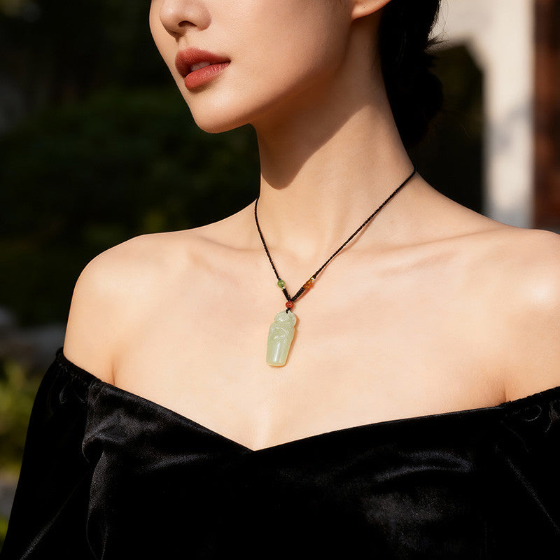 Women's Hetian Jade Standing Buddha Pendant, Maitreya Buddha Charm, Gift for Mom & Girlfriend