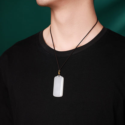 Unisex Hetian White Jade Pendant, Plain Peace Plaque Jade Charm